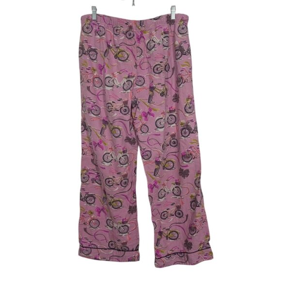 Nick & Nora Bicycle Pajama Pants Womens Size Large Pink Purple Flannel Bike - Picture 6 of 11